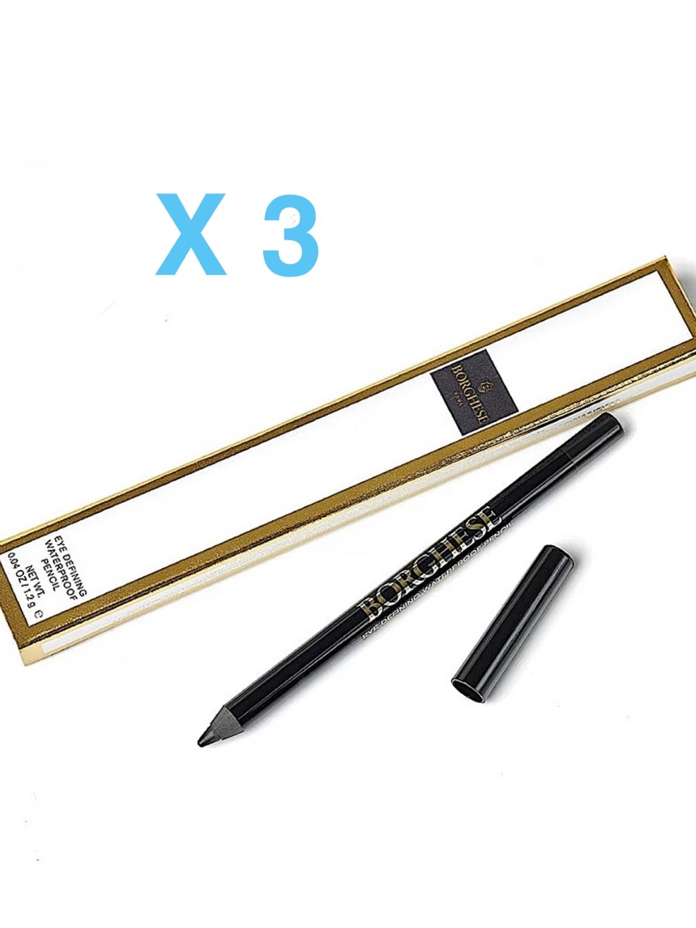 NIB BORGHESE Eye Defining WATERPROOF PENCIL + SHARPENER in Black —3 pcs